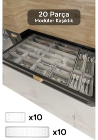 Resim 20'li Modüler Set Kaşıklık Çekmece Içi Düzenleyici Çatal Kaşık Bıçak Düzenleme Organizeri Şeffaf 