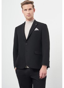 Resim İmza Siyah Baskılı Gabardin Mono Yaka Tam Astar Çift Yırtmaç 2 Düğme 4 Drop Comfort Fit Classic Ceket 1002245157 Siyah 