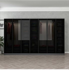 Resim Minar Kale 7 Cam Kapaklı 4 Çekmeceli Dolap - Antrasit/siyah 190cm Çok Renkli 