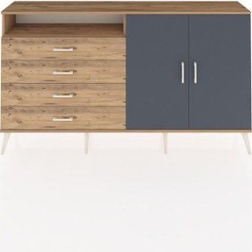 Resim Arges Konsol 3 Raflı 4 Çekmeceli 2 Kapaklı 176x30x99 Çam-antrasit/çam Antrasıt/atlas Çam - Atlas Çam 