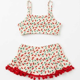 Resim Beniizle Kiraz Desenli Baskılı Kız Çocuk Mayo Bikini Takım Beyaz 