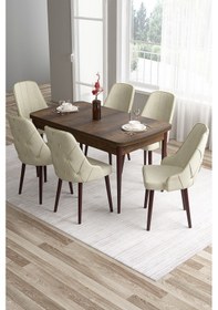 Resim Canisa Tia Serisi 80x132 Açılabilir Mdf Mutfak Masası Takımı Barok Desen Masa 6 Krem Sandalye Masa Barok Ahşap Desen Sandalye Krem 