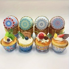 Resim 50 Adet Boho Şık Tek Kullanımlık Kağıt Cupcake Kalıbı - Isıya Dayanıklı, Altın Kenarlıklı, Doğum Günleri, Bayramlar ve Özel Günler için Detaylı Çiçek & Mandal Tasarımlı Muffin Pişirme Kapları, Festival Tatlı Tutucular, Bohem Tarzı 