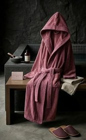 Resim KOBEHOME%100 Pamuk Kapşonlu Koyu Pembe Bornoz (140) 
