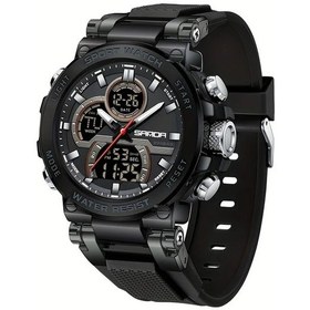 Resim Oldfriend Siyah Sanda Erkek Spor Saati Çift Ekran Dijital Kronograf Alarmlı 50m Su Geçirmez Diğer 