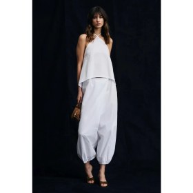 Resim Grimelange Meany Kadın %100 Pamuk Beli ve Paçası Lastikli Asimetrik Şalvar Beyaz Pantolon 