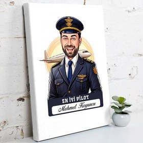 Resim Karikatürlü En İyi Erkek Pilot Kanvas Tablo 