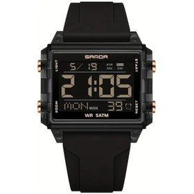 Resim Gaojunshop01 Siyah Gül Altını Renk Erkek Kadın Dijital Saç Silikon Kordon Abs Transparan Kasa Büyük Kare Ekran Gece Işığı Tarih Geri Sayım Alarm 5atm Su Geçirmez Diğer 