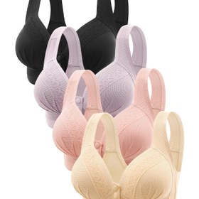 Resim 4 Parça Set, Dantel Detaylı, Düğmeli, Düz Renk, Telsiz, Toplu, Rahat Sütyen 