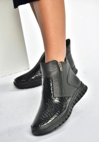 Resim Fox Shoes V555709303 Siyah Hakiki Deri Kroko Baskılı Kadın Bot Siyah-hakiki Deri 