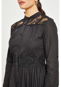 Resim Kadın Dantel Detaylı Elbise Hakim Yaka, Astarlı, %100 Pamuk Siyah 