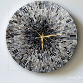 Resim Soyut Gri Mozaik Desen Cam Duvar Saati - 40*40 Cm 