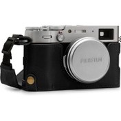 Resim Fujifilm X100V Tek Dip Hakiki Deri Fotoğraf Makinesi Kılıfı - Siyah 