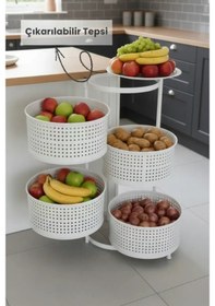 Resim 4 Katlı Tepsili Metal Sebzelik Açılır Metal Patates Soğan Meyvelik Sepeti Rafı Beyaz Beyaz 
