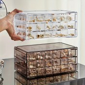 Resim Üç Katmanlı ve 72 Bölmeli Kapaklı Mücevher Kutusu, Küpeler, Kolyeler, Bilezikler, El İşleri ve Tohumlar için Plastik Konteyner, Çok Katmanlı Büyük Kapasiteli Çekmece Tarzı Mücevher Düzenleyici 