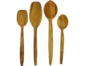 Resim El Yapımı Çok Renkli Ahşap Mutfak Seti 4 Parça, Zeytin Ağacı Kaşık ve Spatula 