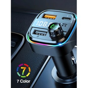 Resim Erdineks LED Ekranlı Rgb Işık Fm Transmitter Bluetooth V5.0 Flash Bellek Destekli Type-C USB Şarj Girişi 