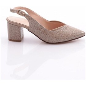 Resim Dgn K600 Kadin Arkasi Açik Sivri Burun Topuklu Ayakkabi Vizon Balık Sırtı 