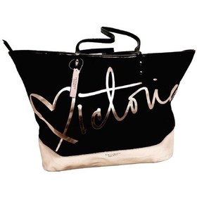 Resim Victoria's Secret Vs Siyah Gold Kanvas Tote Seyahat Çantası Siyah 