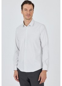 Resim İmza Beyaz Sert Yaka Cepsiz Gabardin Uzun Kol Slim Fit Esnek Gömlek 1004250232 Beyaz 