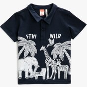 Resim Erkek Bebek Polo Yaka Tişört Baskılı Pamuklu Kısa Kollu 