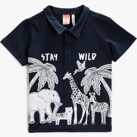 Resim Erkek Bebek Polo Yaka Tişört Baskılı Pamuklu Kısa Kollu 