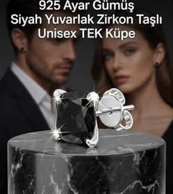 Resim 925 Ayar Gümüş Siyah Zirkon Taşlı Çivi Küpe Unisex Minimal Küpe 3 mm 4 mm 5 mm 6 mm 7 mm Parlak Taş Antialerjik Klipsli Tek ve Çift Seçenekli Kadın Erkek Günlük Kombin 