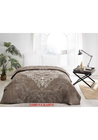 Resim Taç Çift Kişilik Pamuk Battaniye Lorena Kahve Kahverengi 