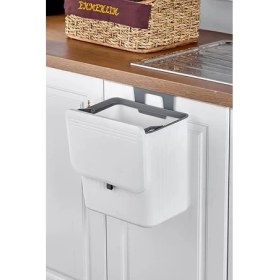 Resim Litre Fonksiyonel Kapaklı Banyo ve Mutfak Tezgahüstü Çöp Kovası Dolap ve Duvar Aparatlı, Yerden Tasarruflu Lavabo Altı Veya Dolap Kapısı Için Kapasiteli Mutfak Çöp Kovası,askılı (Beyaz) 