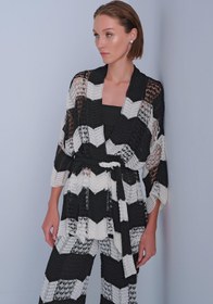 Resim Ajurlu Kuşaklı Multi Kimono Hırka 