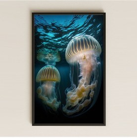 Resim Altın Şeritli İkiz Denizanası Temalı Zarif Pleksi Tablo 