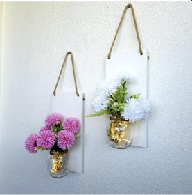 Resim Led Işıklı, Pembe Ve Beyaz Kasımpatı Çiçekli Duvar Dekoru Beyaz İkili Set Beyaz 