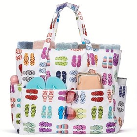 Resim Geniş Kapasiteli Islak ve Kuru Ayrılımlı Seyahat Organizer Çantası, Kadınlar için Havuz, Plaj ve Spor Kullanımı İçin Moda Tote Çanta 