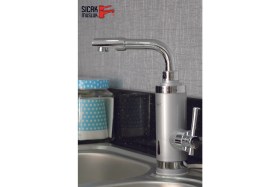 Resim Elektrikli Hızlı Su Isıtıcı, Termal Şofben, Musluk, Gümüş Renk, Pratik ve Güvenilir 