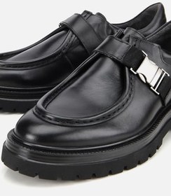 Resim HOTİÇ Erkek Deri Siyah Metal Tokalı Klasik Loafer 