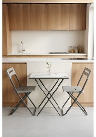 Resim İronika Bahçe Balkon Teras Mutfak 3'lü Bistro Set Katlanır Masa Sandalye Takımı Gri 