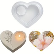 Resim 1 adet DTOHO Kalp Şeklinde Silikon Mum Kalıbı Çiçekli & Düz Tasarımlar - Epoxy Reçine, Alçı, Beton Döküm için Yeniden Kullanılabilir Tealight Tutucu - Ev Dekoru, Düğünler, Sevgililer Günü Hediyeleri, Noel Silikon Kalıp Mum Tutucu, Reçine Sanat Malzemeleri, Dekoratif Mumlar, Pürüzsüz Yüzey Dokusu 