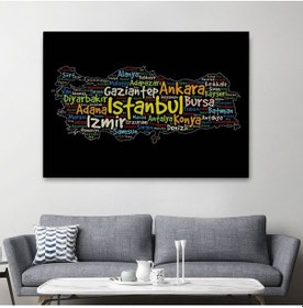Resim Es10 BOXING065 İller İsimli Siyah Zeminli Dekoratif Kanvas Tablo 1005 (95 x 165) 