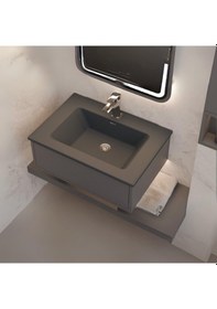 Resim Real Stone Zenıth 65 Etajerli Siyah Granit Banyo Lavabosu 65x45 Siyah 
