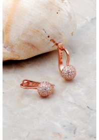 Resim Taşlı Rose Gümüş Top Küpe 5256 