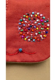 Resim Fabric Craft Bag Sırt Çantası Kumaş Boho Nakışlı Koyu Bej - Bordo 