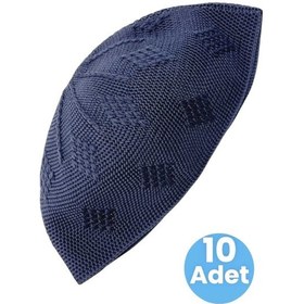 Resim Uniquetrenders 10'lu Dokuma Örgü Desenli Takke Kaliteli Namaz Takkesi Lacivert 