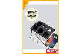 Resim İn3dex 4'lü Akıllı Priz 3 USB Çıkışlı 2500W 2m Kablo 