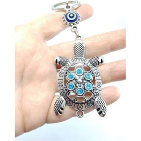 Resim Turkuaz Metal Kaplumbağa Nazar Boncuğu Anahtarlık Hediyelik Akses 