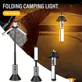 Resim Kısılabilir LED Katlanır Kamp Lambası, 270° Ayarlanabilir Eğim ile USB Şarj Edilebilir, Teleskopik Direk, Duvar ve Masaüstü Montajı, Düğme Kontrolü, Kancalı Taşınabilir Acil Durum Çadır Lambası, Açık Hava Yürüyüş Ekipmanları, ABS Plastik, 3000mAh Pil, Buton Tipi Anahtar 