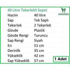 Resim Tekerlekli Plastik Market Alışveriş El Sepeti 40 Litre Turuncu 1 Adet 