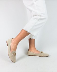 Resim Bej Renk Triko Malzeme Alçak Topuk Tokalı Kadın Babet Ayakkabı Bej 