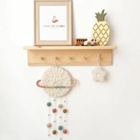 Resim Babyroomstore Ahşap Dekoratif Askılı Raf Bebek Çocuk Odası Raf 60 cm 