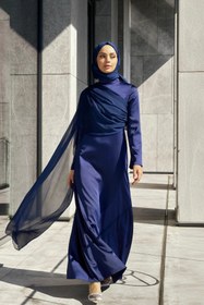 Resim Azeem Leila Şifon Detaylı Saten Tesettür Abiye, Saten Elbise, Özel Gün Elbisesi, Mezuniyet Elbisesi, Söz 