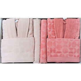 Resim Cırcular Kıremıt-bej Aile Seti Bornoz Takımı 